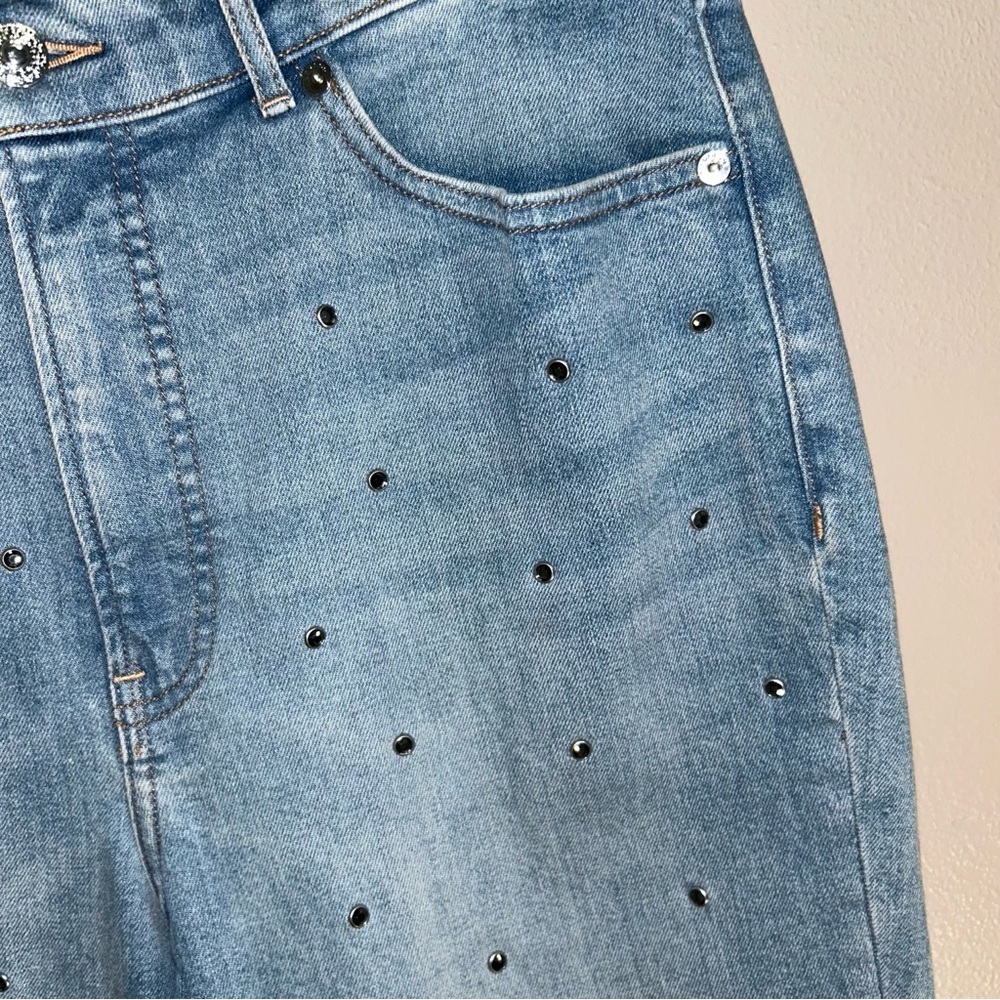 Express Light Blue Cropped flare Jeans embellished with Studs - Picture 3 of 5